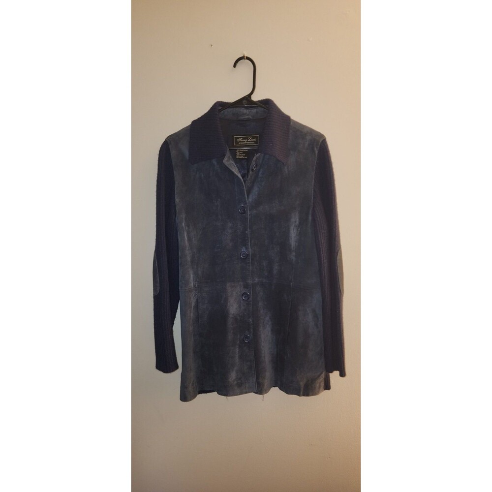 Vintage Terry Lewis Classic Shirt Jacket Womens M Suede Leather & Wool Y2K Blue - Picture 4 of 8